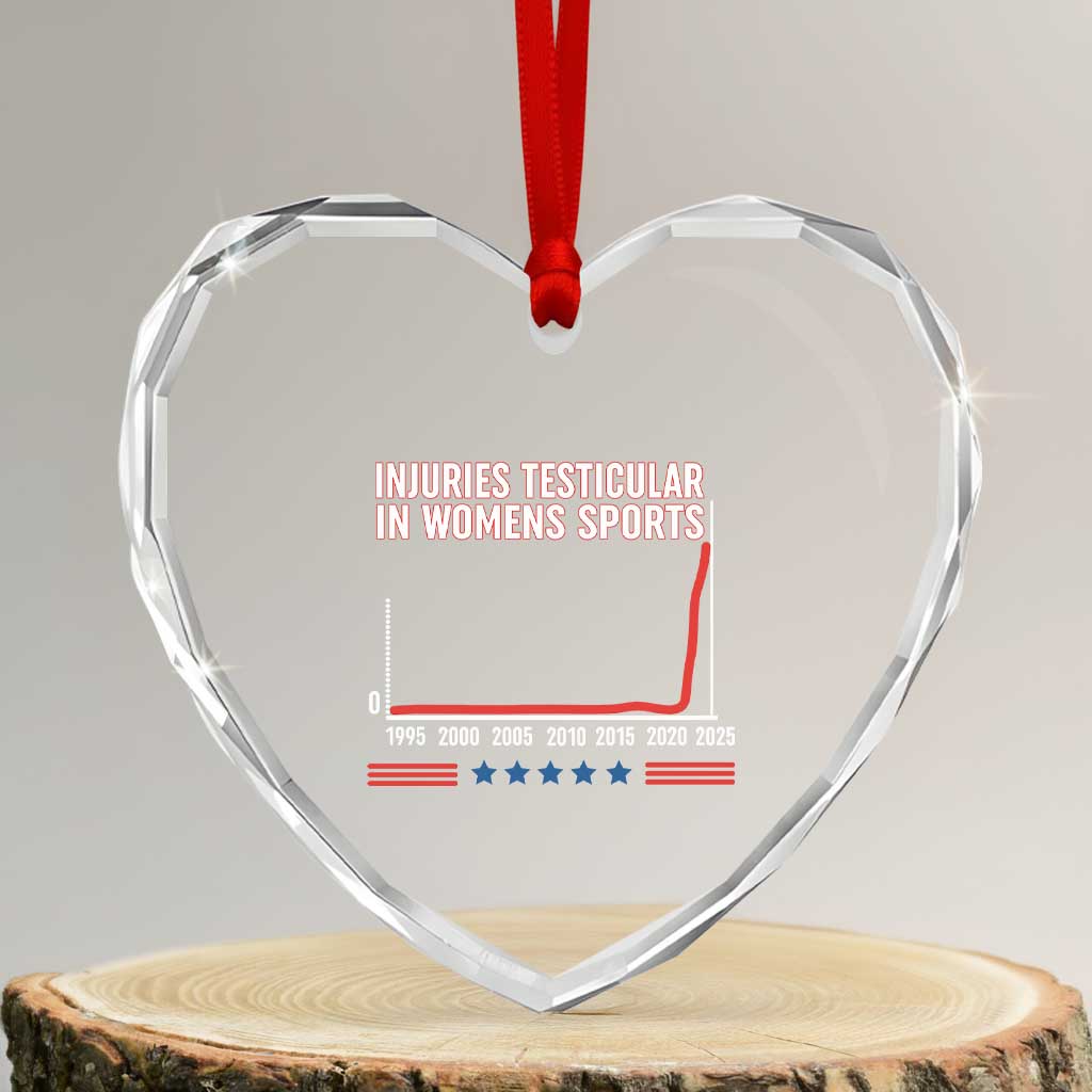 Testicular Injuries in Womens Sports Satirical Graphic Heart Crystal Glass Ornament Dark Humor with Controversial Commentary - Wonder Print Shop
