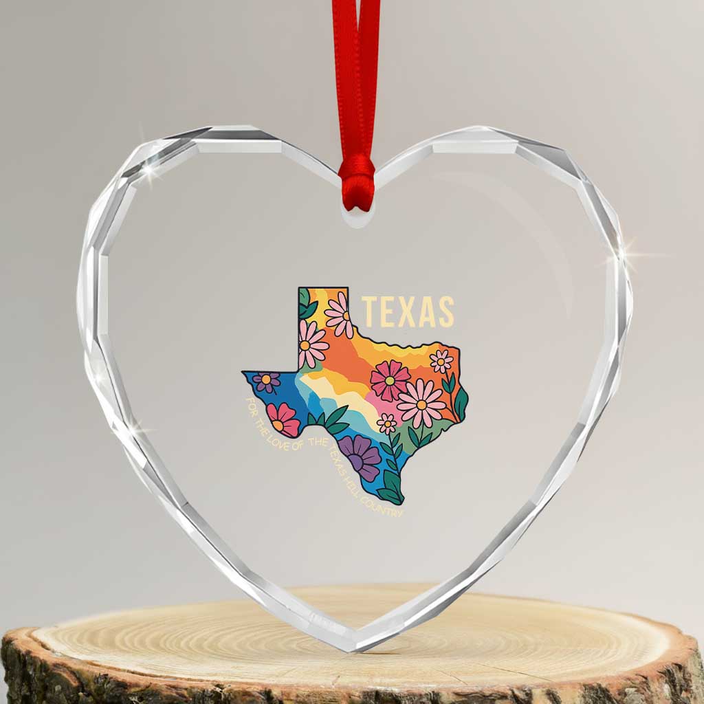Texas Floral Boho Heart Crystal Glass Ornament For the Love of the Texas Hill Country Southern Pride - Wonder Print Shop
