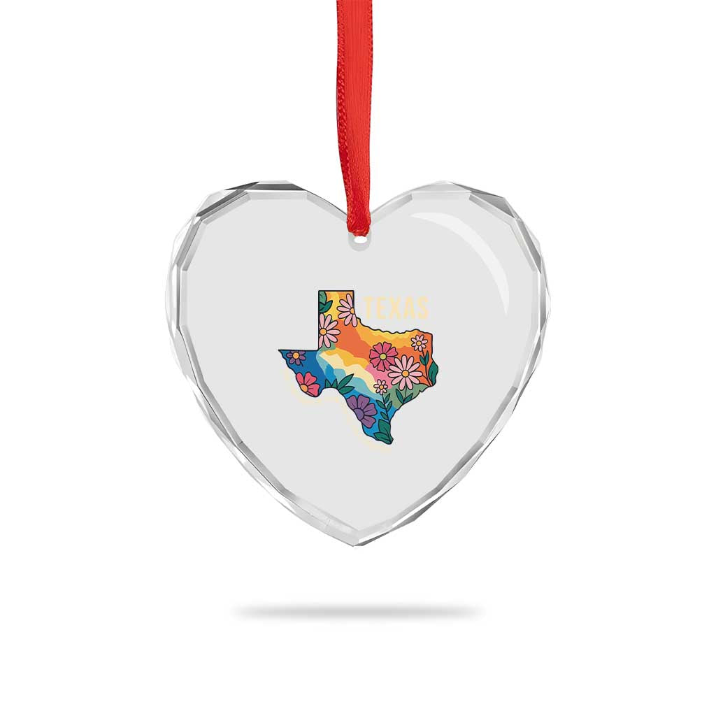 Texas Floral Boho Heart Crystal Glass Ornament For the Love of the Texas Hill Country Southern Pride - Wonder Print Shop