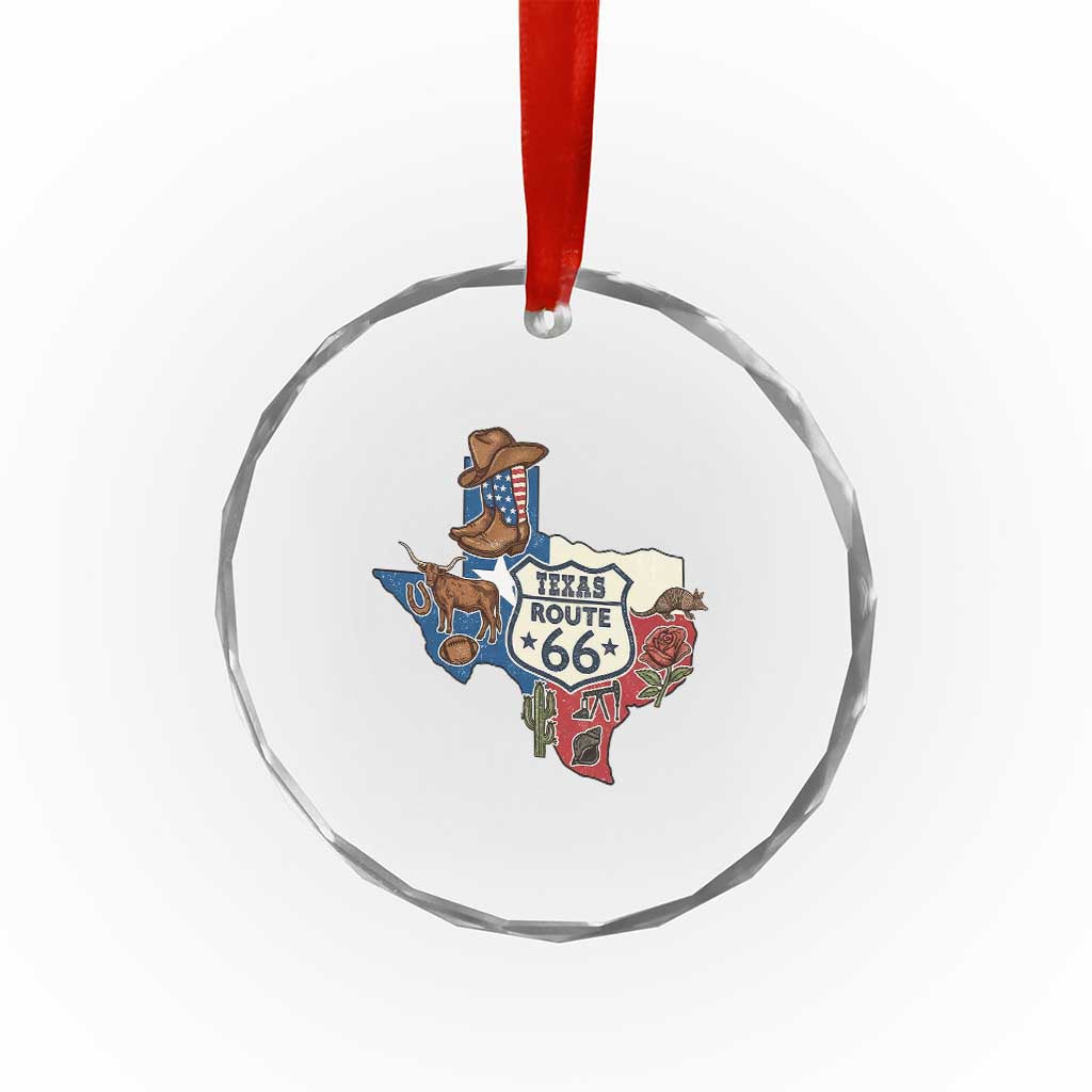 Texas Route Highway 66 Adventure Crystal Glass Ornament Desert Road Trip Graphic
