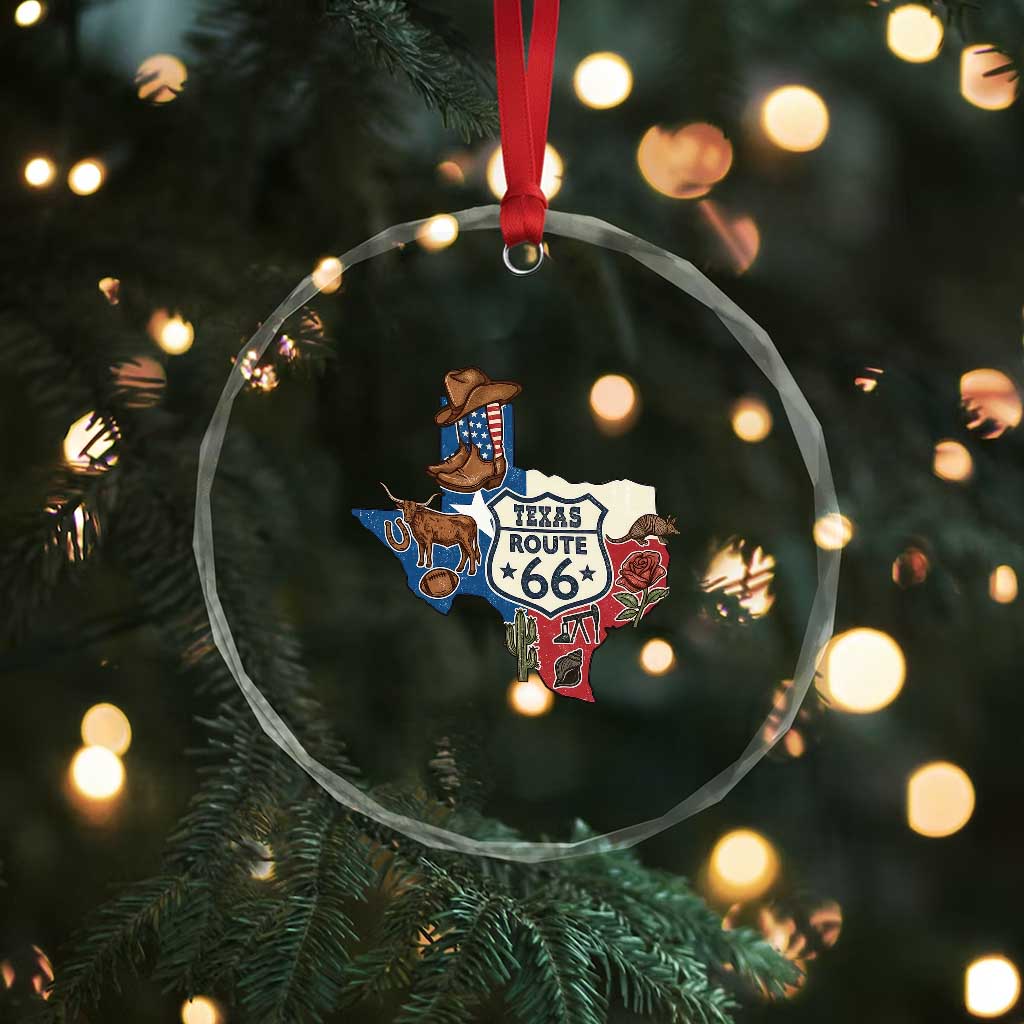 Texas Route Highway 66 Adventure Crystal Glass Ornament Desert Road Trip Graphic