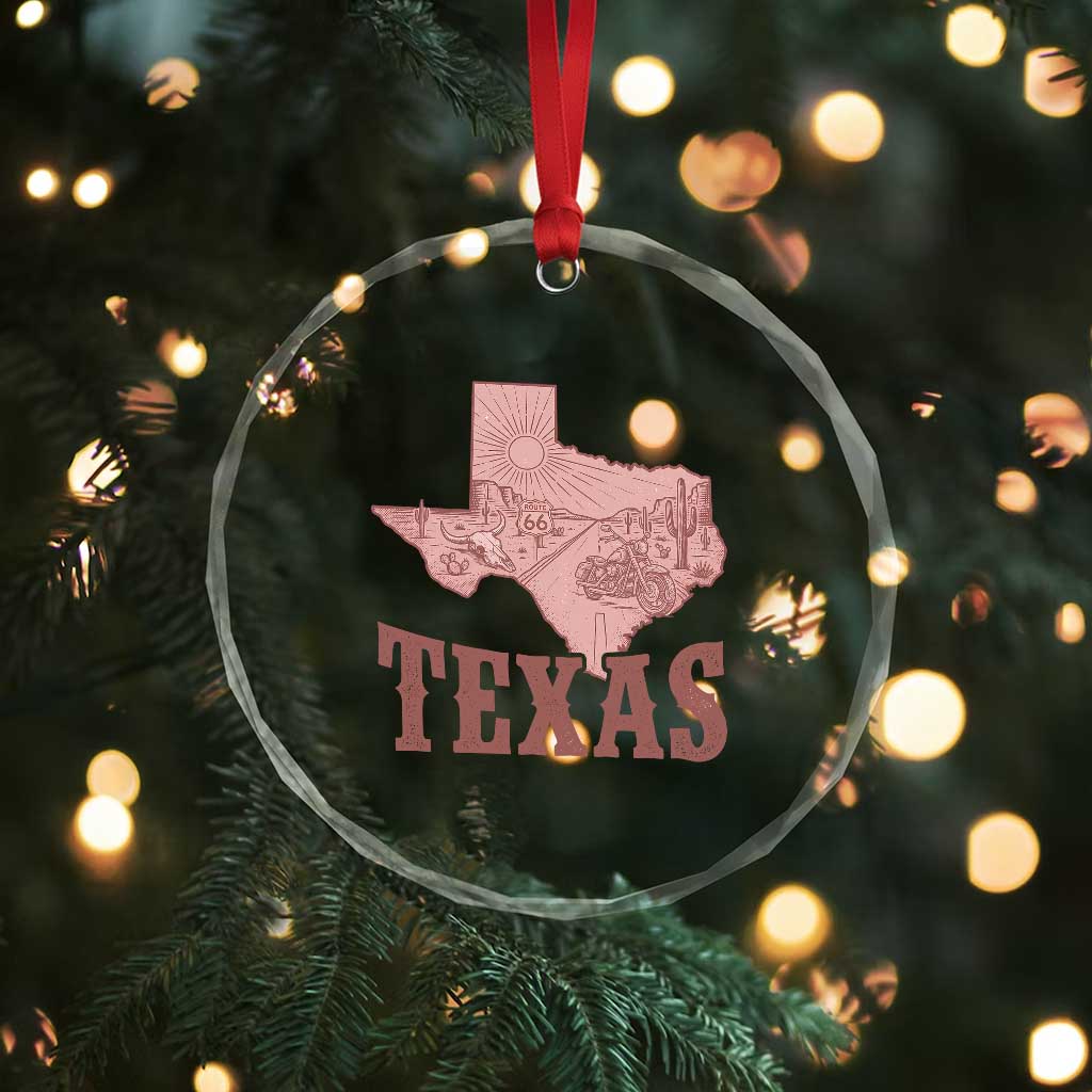Texas Route Highway 66 Biker Crystal Glass Ornament Vintage Biker Road Trip
