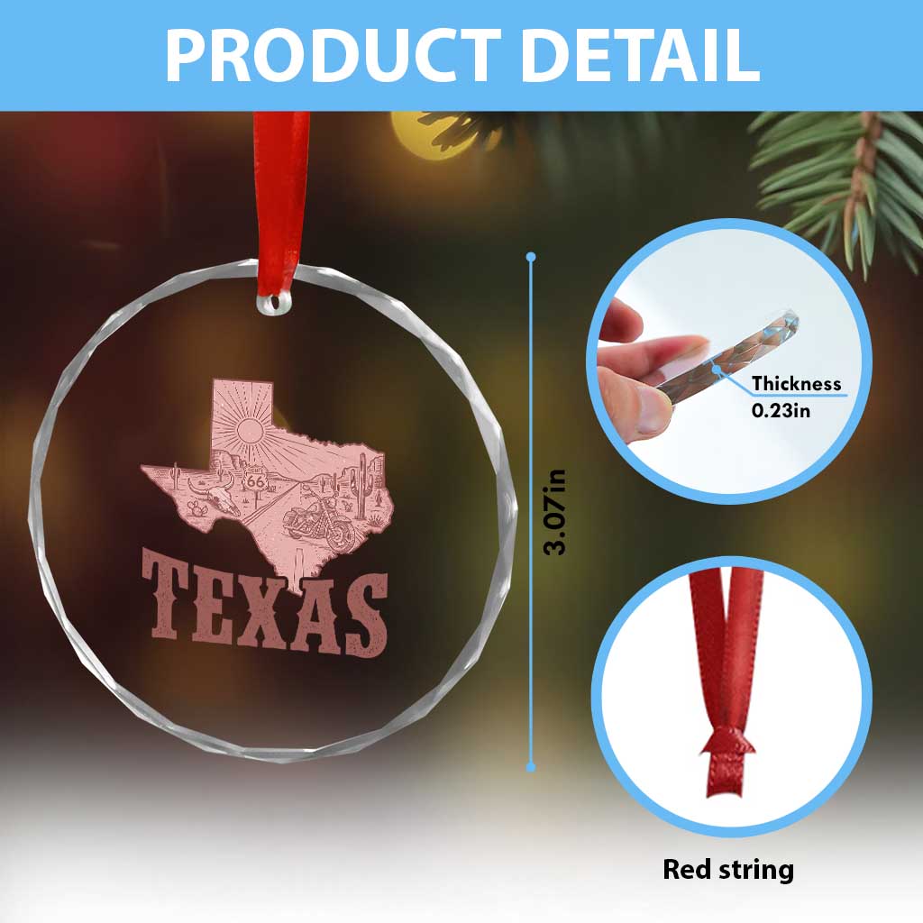 Texas Route Highway 66 Biker Crystal Glass Ornament Vintage Biker Road Trip