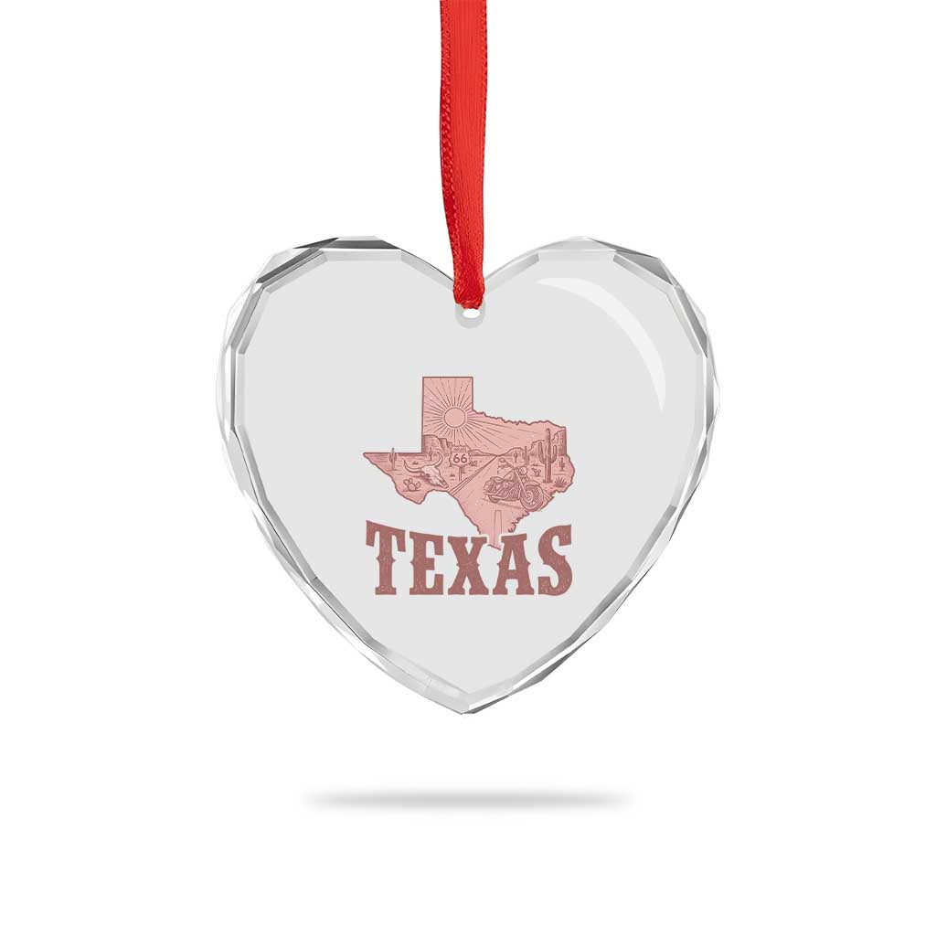 Texas Route Highway 66 Biker Heart Crystal Glass Ornament Vintage Biker Road Trip
