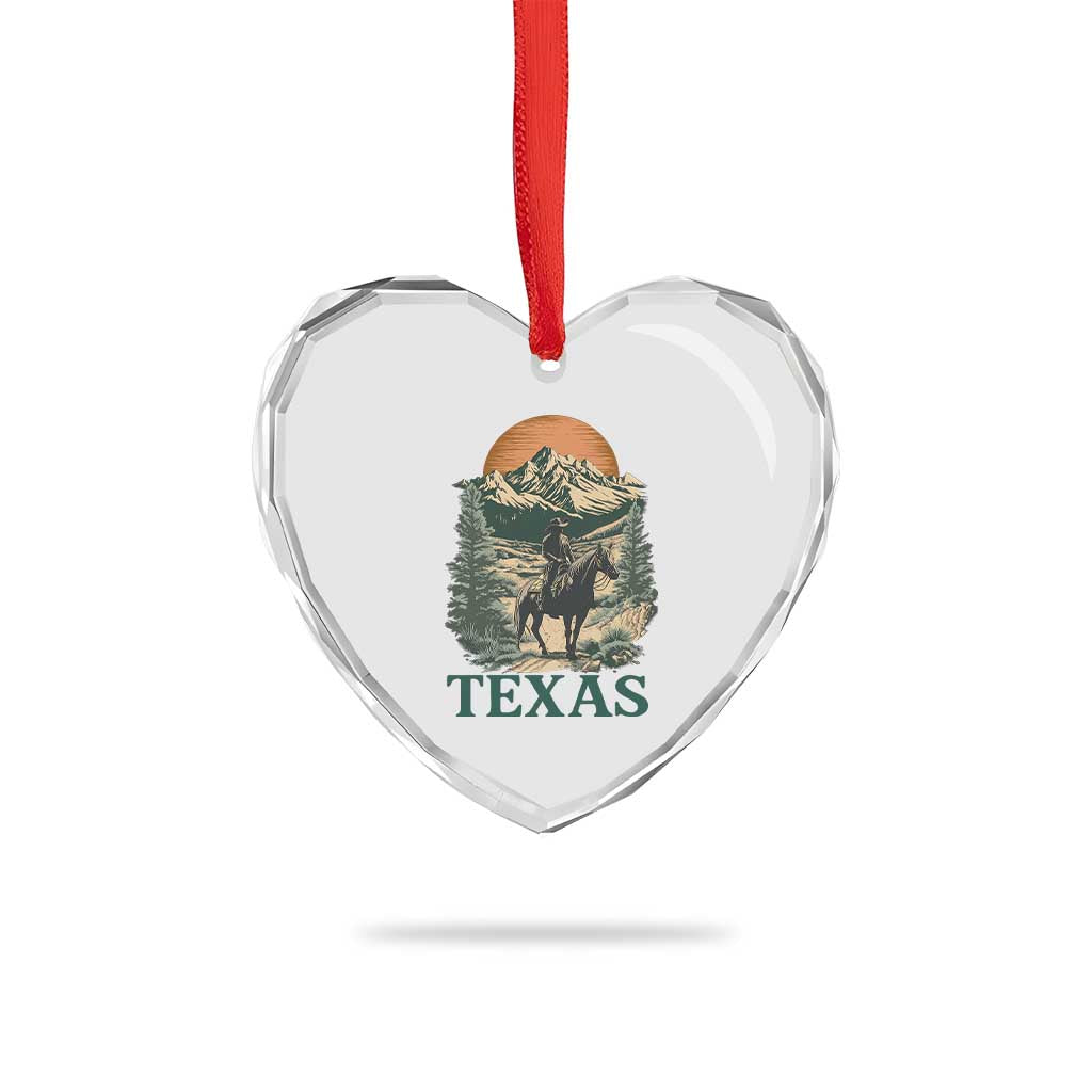 Texas Western Cowboy Life Heart Crystal Glass Ornament Vintage Horse Riding Graphic