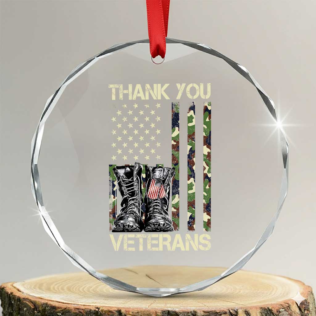 Thank You Veterans Crystal Glass Ornament Camo American Flag Military Supportive Veterans Day - Wonder Print Shop