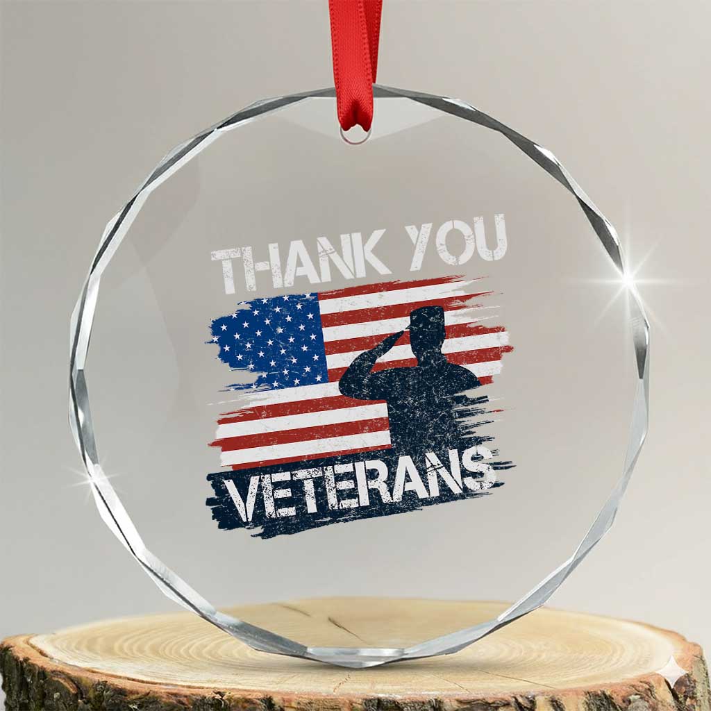 Thank You Veterans Crystal Glass Ornament Never Forget Veterans Military Appreciation US Flag - Wonder Print Shop