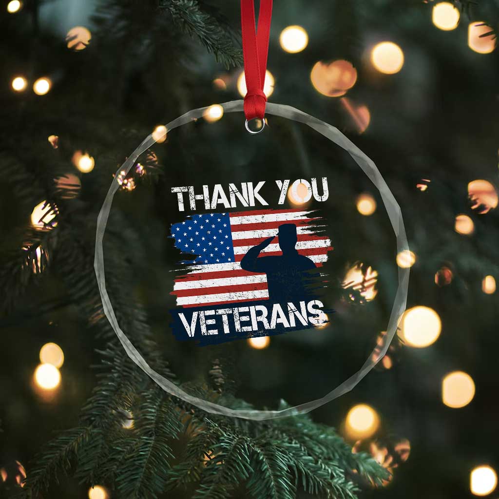 Thank You Veterans Crystal Glass Ornament Never Forget Veterans Military Appreciation US Flag - Wonder Print Shop