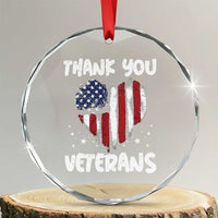 Thank You Veterans Crystal Glass Ornament Patriotic Veterans Day Grunge USA Flag Heart - Wonder Print Shop
