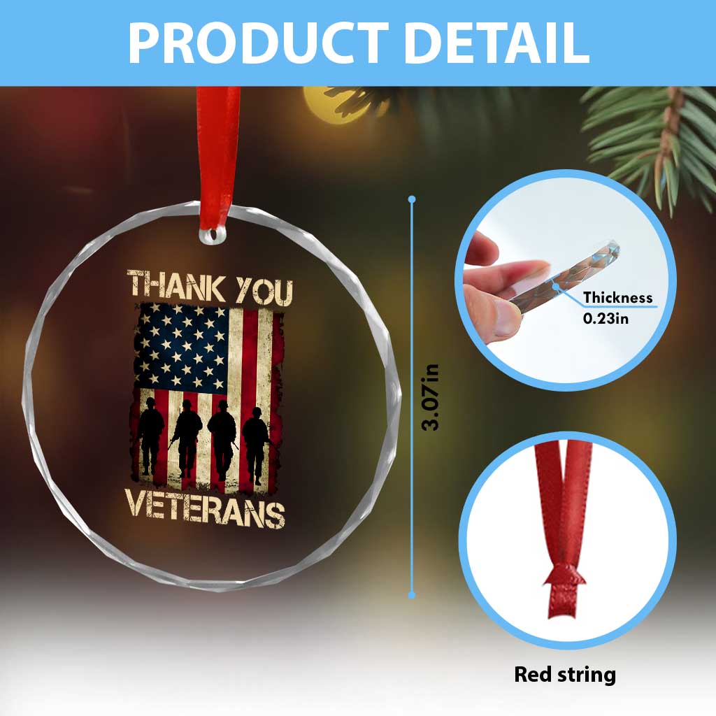 Thank You Veterans Crystal Glass Ornament Veterans Day Patriotic American Flag - Wonder Print Shop