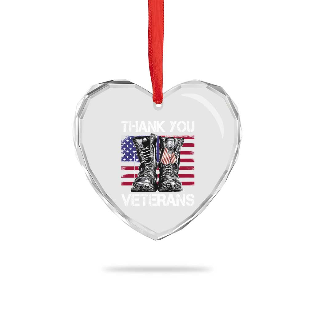 Thank You Veterans Heart Crystal Glass Ornament American Flag Military Supportive Veterans Day - Wonder Print Shop