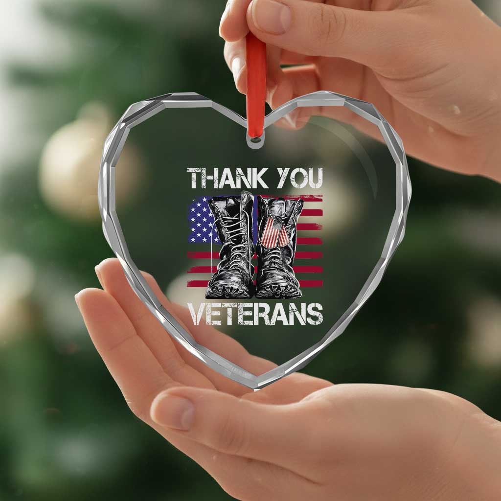 Thank You Veterans Heart Crystal Glass Ornament American Flag Military Supportive Veterans Day - Wonder Print Shop