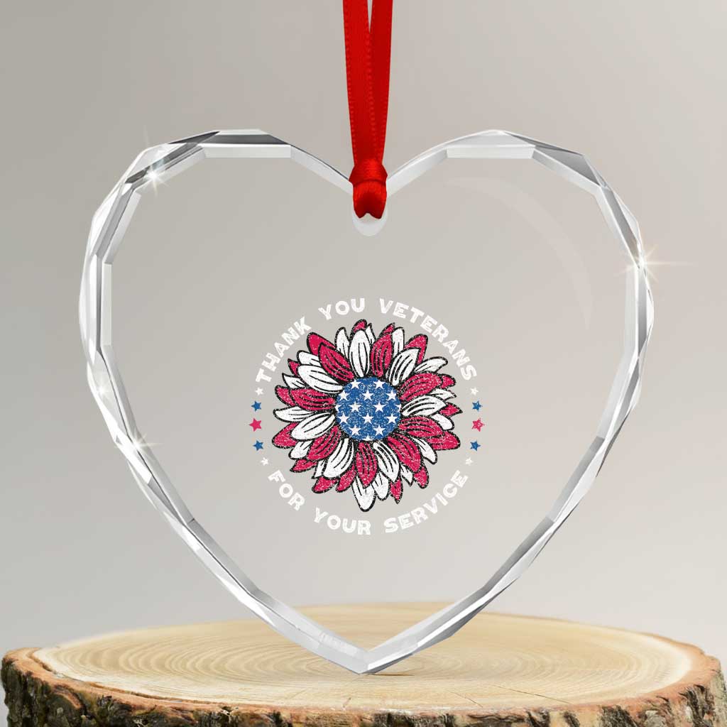 Thank You Veterans Heart Crystal Glass Ornament American Flag Sunflower Military Tribute - Wonder Print Shop