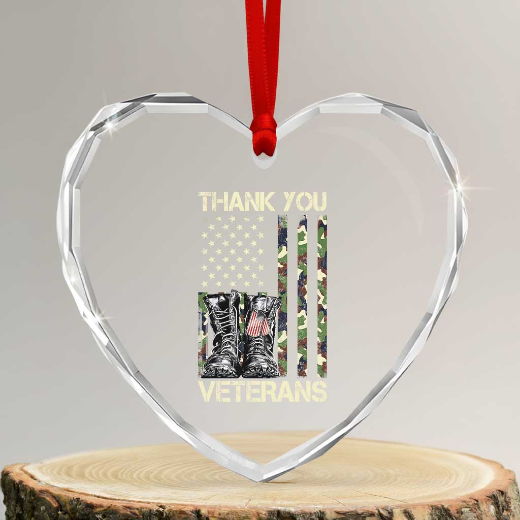 Thank You Veterans Heart Crystal Glass Ornament Camo American Flag Military Supportive Veterans Day - Wonder Print Shop