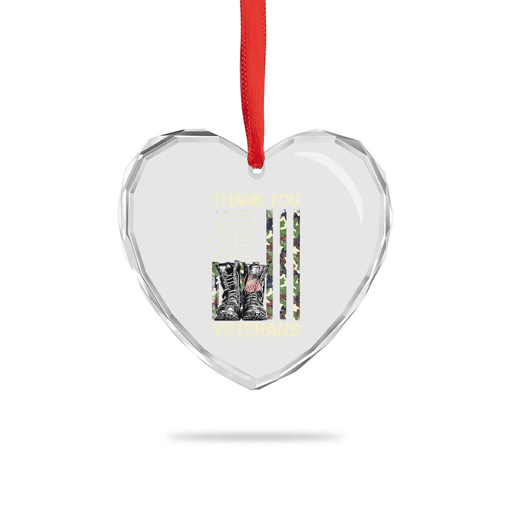 Thank You Veterans Heart Crystal Glass Ornament Camo American Flag Military Supportive Veterans Day - Wonder Print Shop