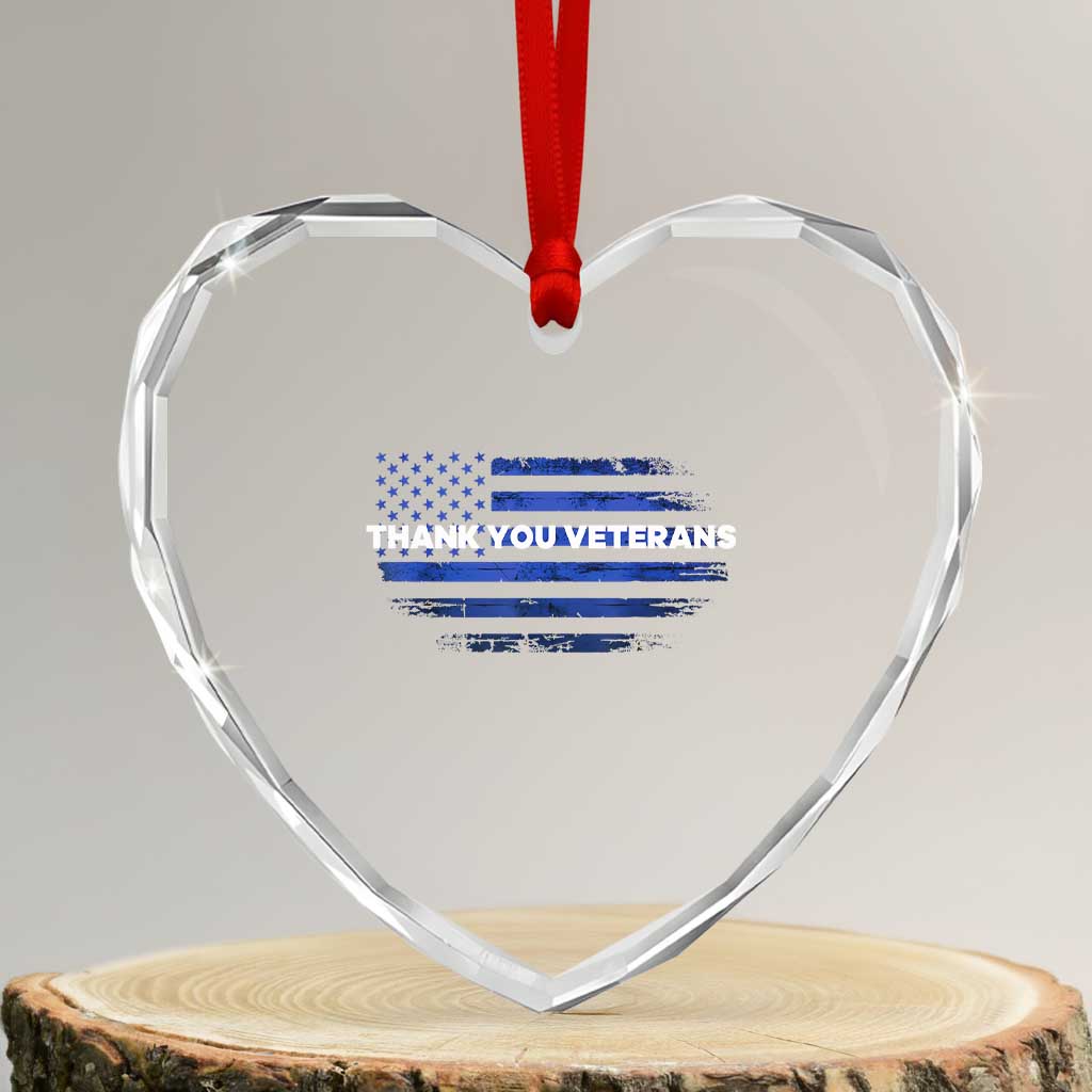 Thank You Veterans Heart Crystal Glass Ornament Never Forget Veterans Day Grunge American Flag - Wonder Print Shop