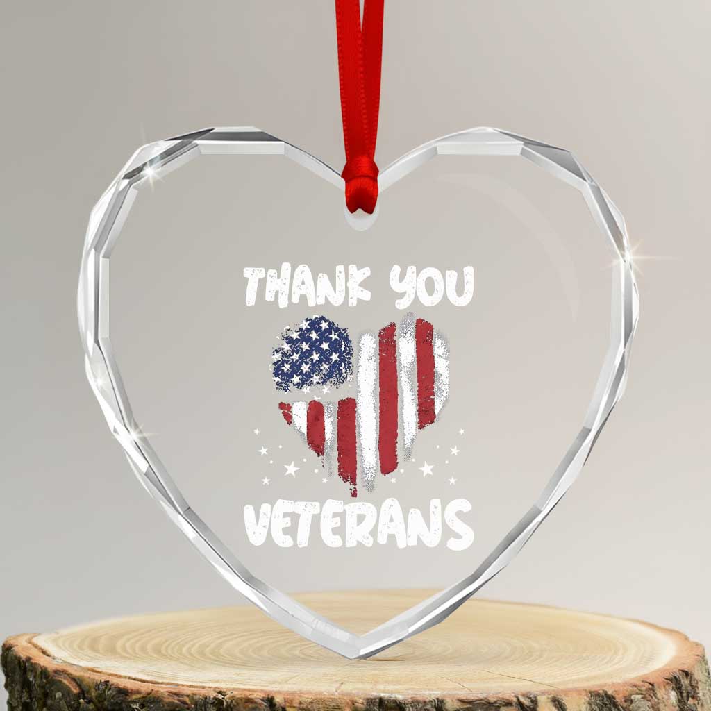 Thank You Veterans Heart Crystal Glass Ornament Patriotic Veterans Day Grunge USA Flag Heart - Wonder Print Shop