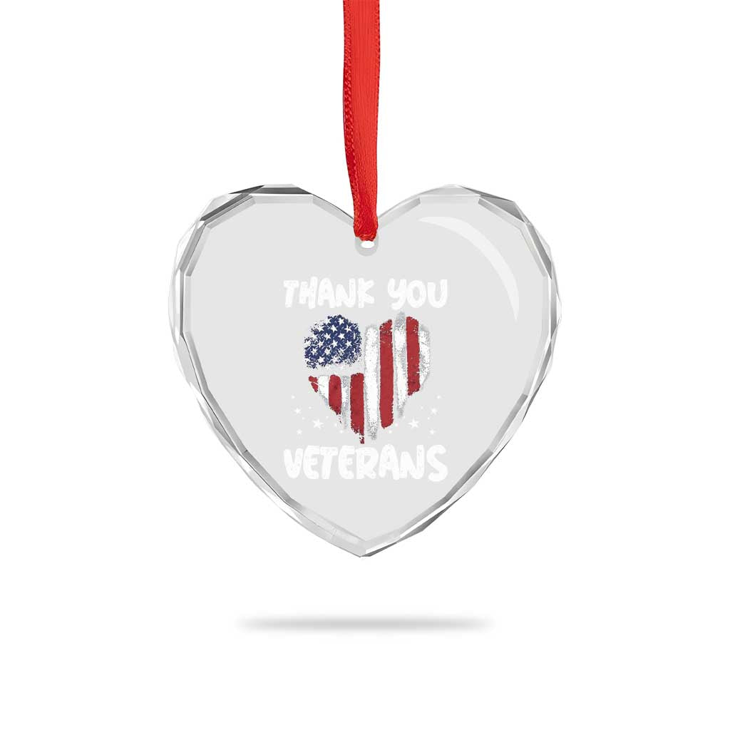 Thank You Veterans Heart Crystal Glass Ornament Patriotic Veterans Day Grunge USA Flag Heart - Wonder Print Shop