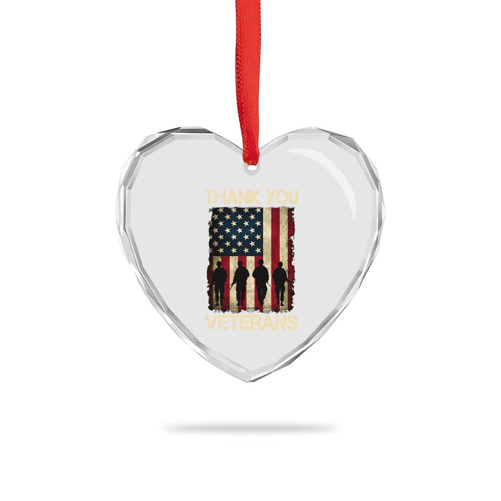 Thank You Veterans Heart Crystal Glass Ornament Veterans Day Patriotic American Flag - Wonder Print Shop