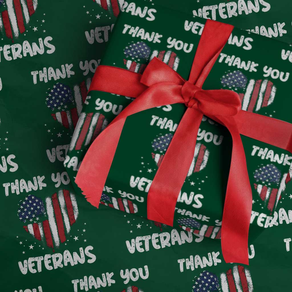 Thank You Veterans Wrapping Paper Roll Patriotic Veterans Day Grunge USA Flag Heart - Wonder Print Shop