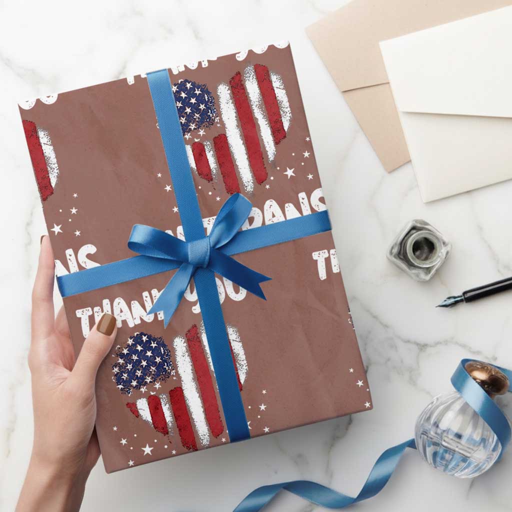 Thank You Veterans Wrapping Paper Roll Patriotic Veterans Day Grunge USA Flag Heart - Wonder Print Shop