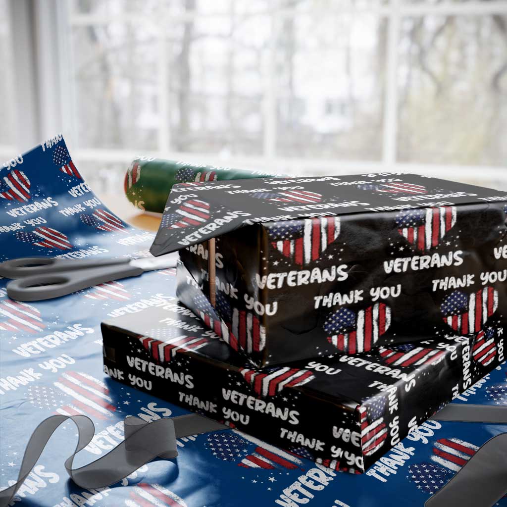 Thank You Veterans Wrapping Paper Roll Patriotic Veterans Day Grunge USA Flag Heart - Wonder Print Shop