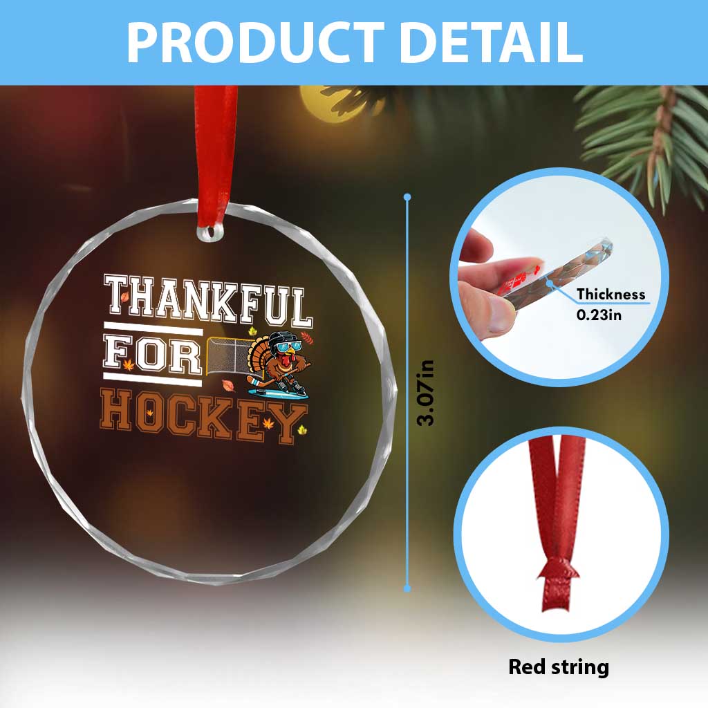 Thankful For Hockey Crystal Glass Ornament Funny Thanksgiving Ice Hockey Gift - Wonder Print Shop