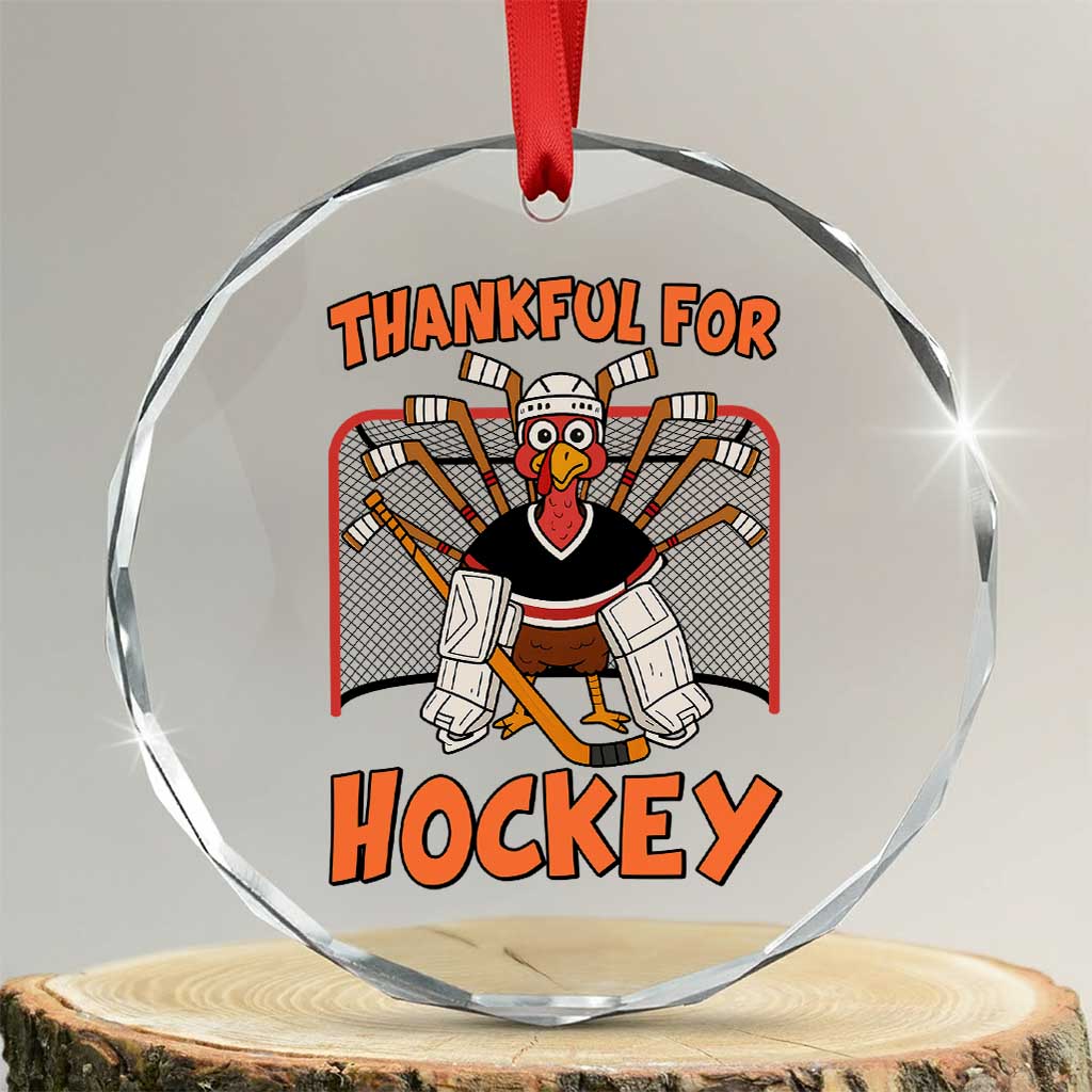 Thankful For Hockey Crystal Glass Ornament Funny Turkey Ice Hockey Player Gift - Wonder Print Shop