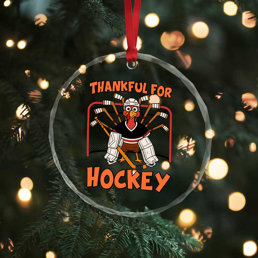 Thankful For Hockey Crystal Glass Ornament Funny Turkey Ice Hockey Player Gift - Wonder Print Shop