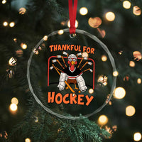 Thankful For Hockey Crystal Glass Ornament Funny Turkey Ice Hockey Player Gift - Wonder Print Shop