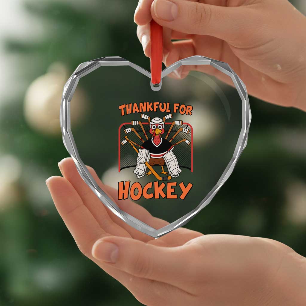 Thankful For Hockey Heart Crystal Glass Ornament Funny Turkey Ice Hockey Player Gift - Wonder Print Shop