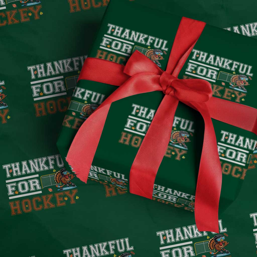 Thankful For Hockey Wrapping Paper Roll Funny Thanksgiving Ice Hockey Gift - Wonder Print Shop
