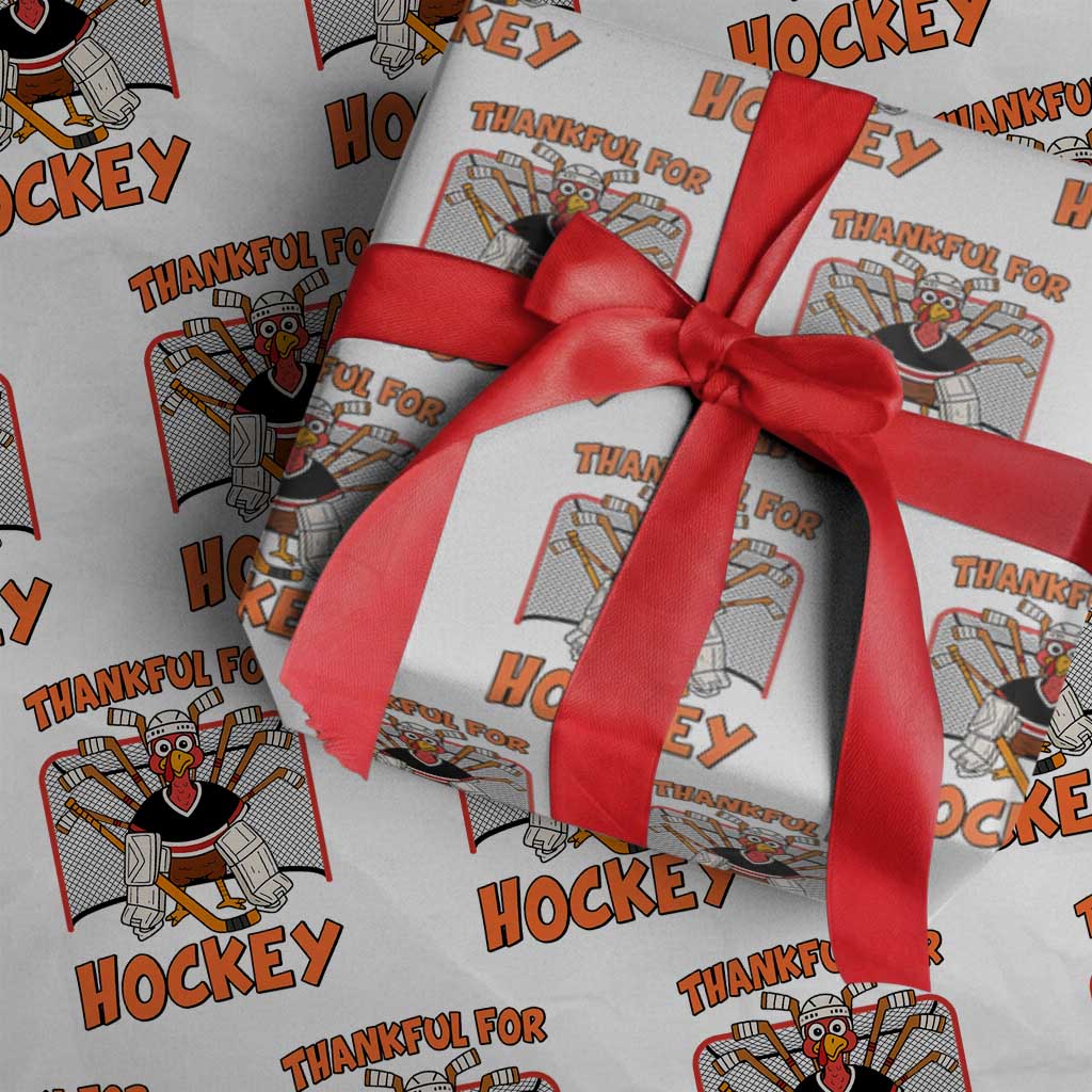Thankful For Hockey Wrapping Paper Roll Funny Turkey Ice Hockey Player Gift - Wonder Print Shop