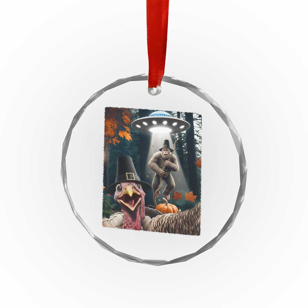 Thanksgiving Funny Bigfoot Turkey Selfie Crystal Glass Ornament - Wonder Print Shop
