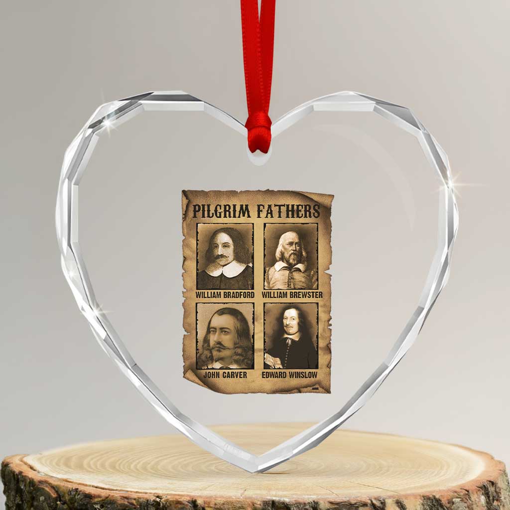 Thanksgiving Pilgrim Fathers Heart Crystal Glass Ornament Plymouth Colony Massachusetts History - Wonder Print Shop