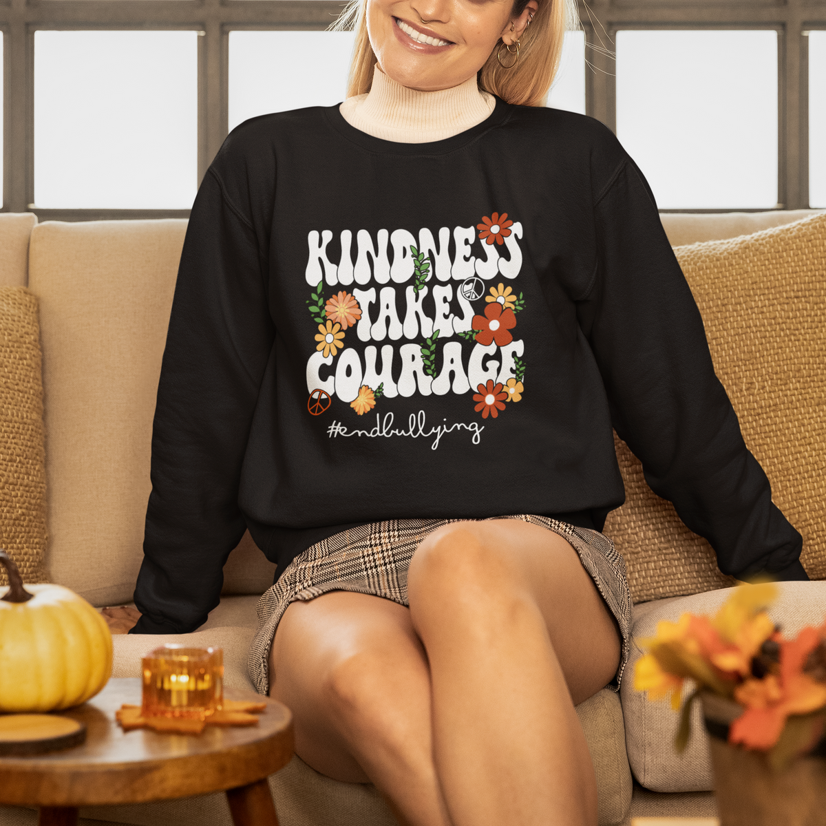 Anti Bullying Sweatshirt Kindness Takes Courage End Bullying Groovy Flower - Wonder Print Shop