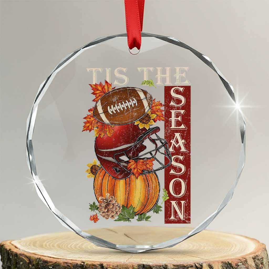 Thanksgiving Tis The Season Crystal Glass Ornament American Football Pumpkin Fall Season - Wonder Print Shop