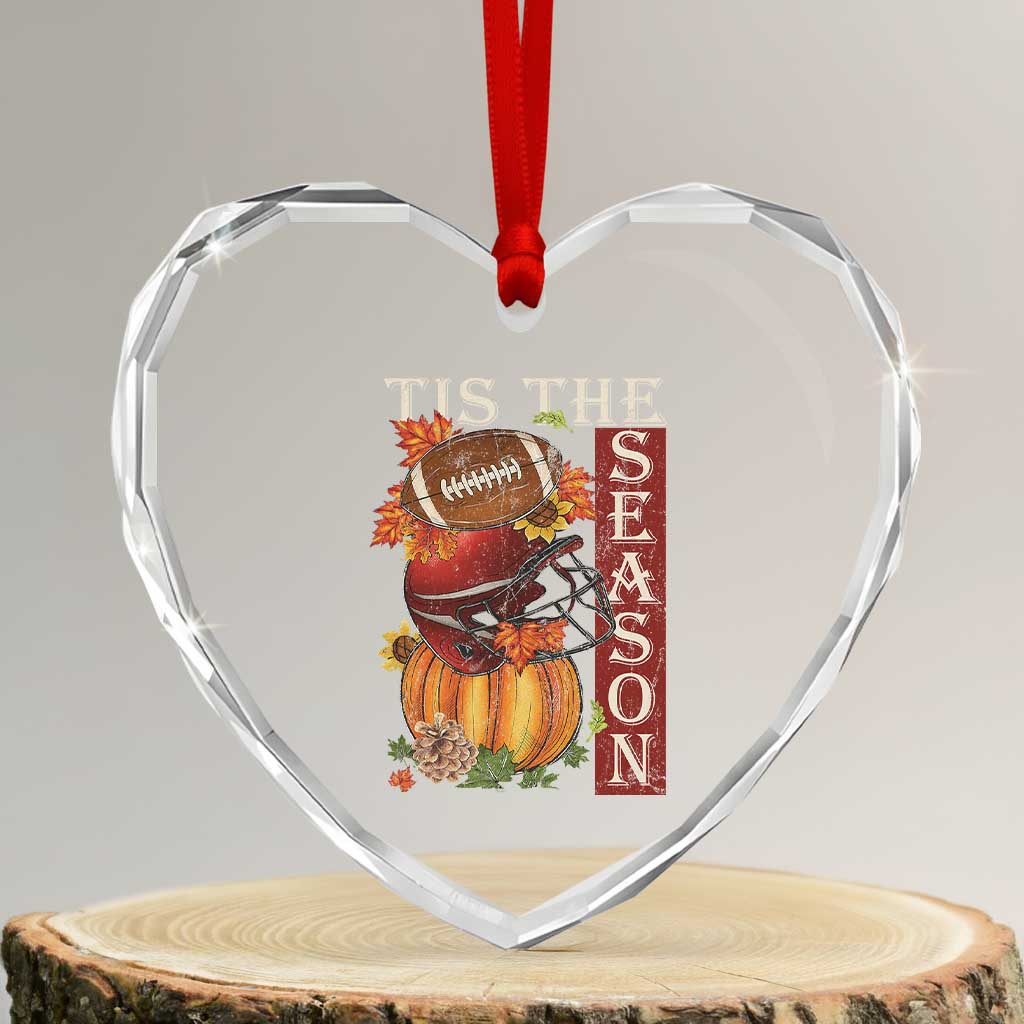 Thanksgiving Tis The Season Heart Crystal Glass Ornament American Football Pumpkin Fall Season - Wonder Print Shop