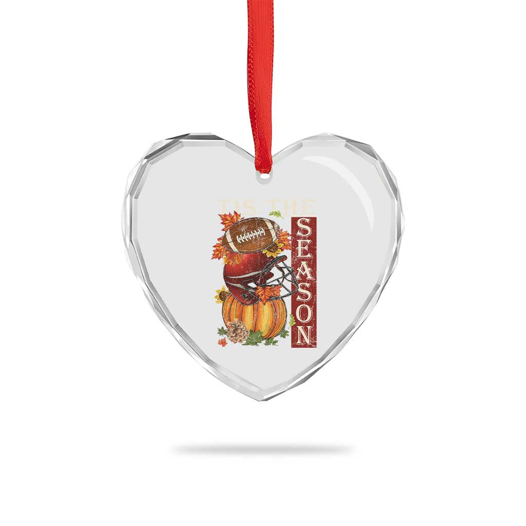 Thanksgiving Tis The Season Heart Crystal Glass Ornament American Football Pumpkin Fall Season - Wonder Print Shop