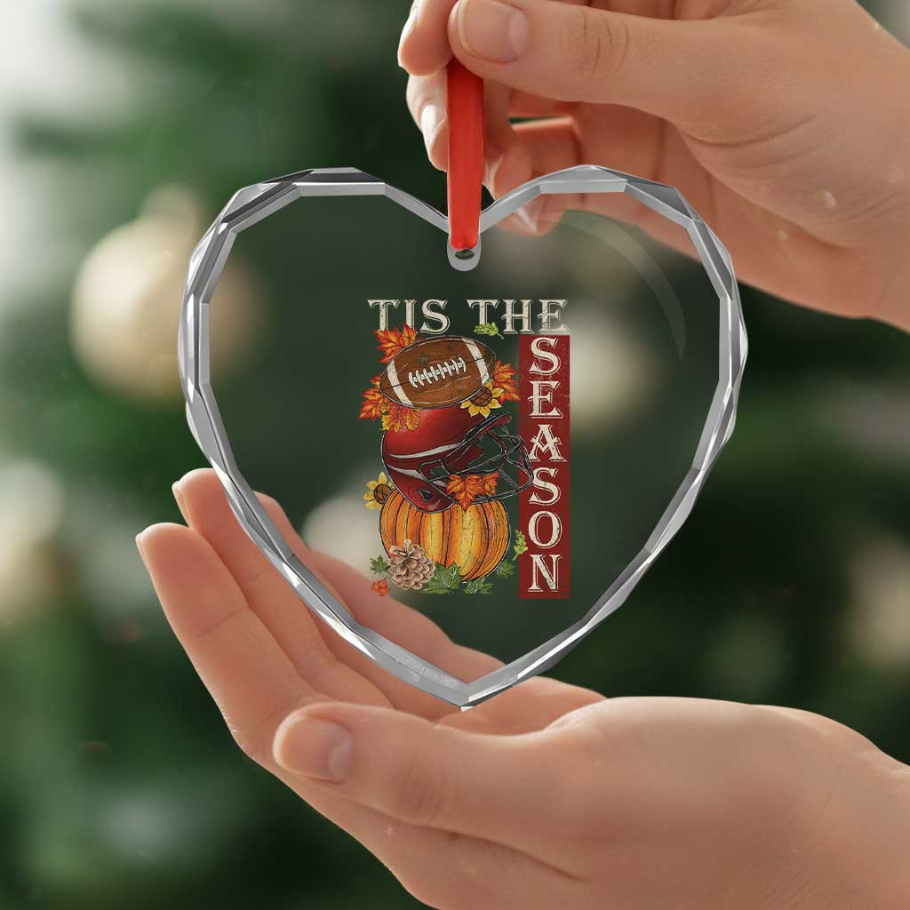 Thanksgiving Tis The Season Heart Crystal Glass Ornament American Football Pumpkin Fall Season - Wonder Print Shop