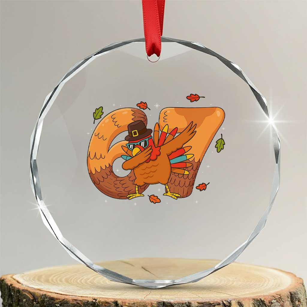 Thanksgiving Turkey Dabbing Crystal Glass Ornament Six Seven Meme Trending Gift - Wonder Print Shop