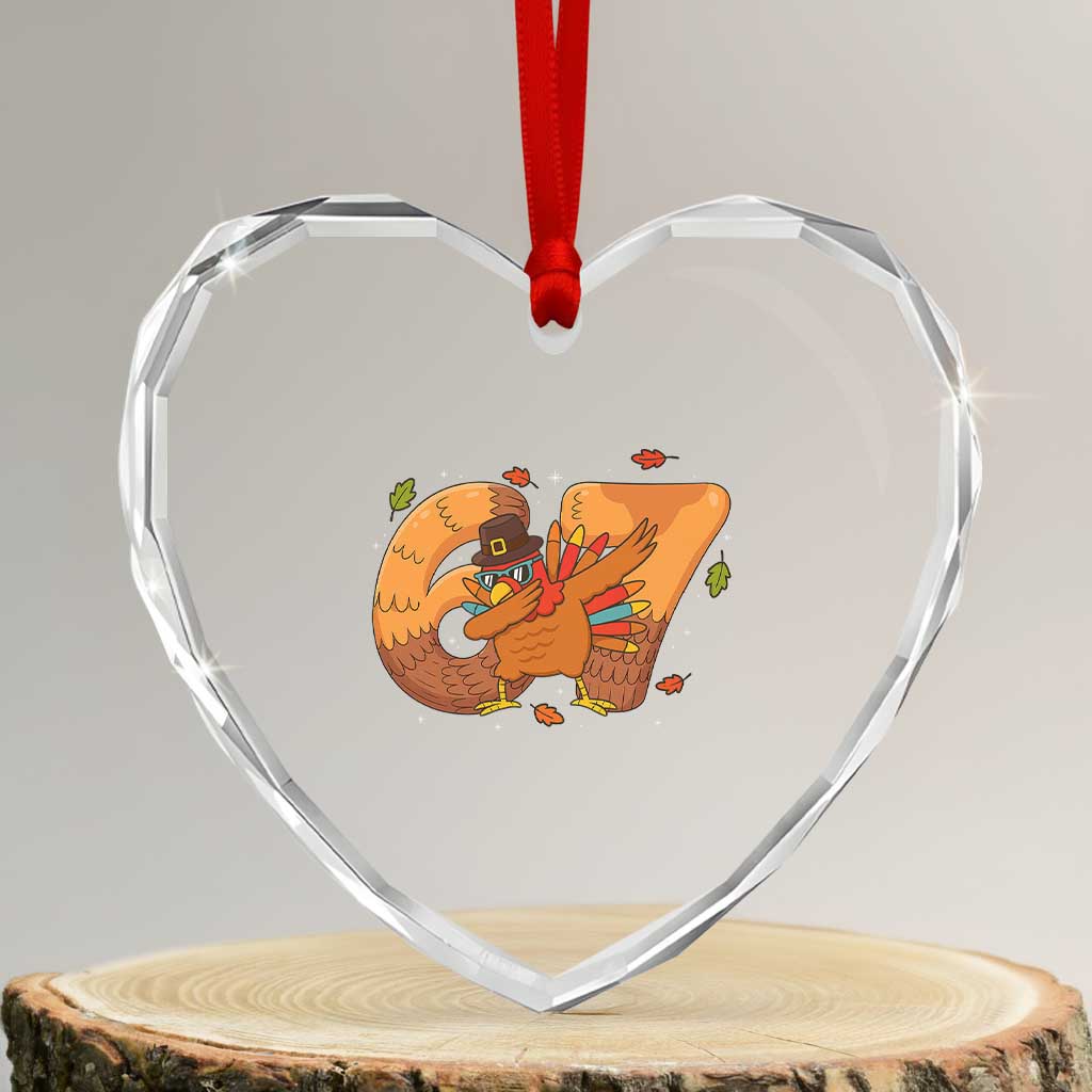Thanksgiving Turkey Dabbing Heart Crystal Glass Ornament Six Seven Meme Trending Gift - Wonder Print Shop