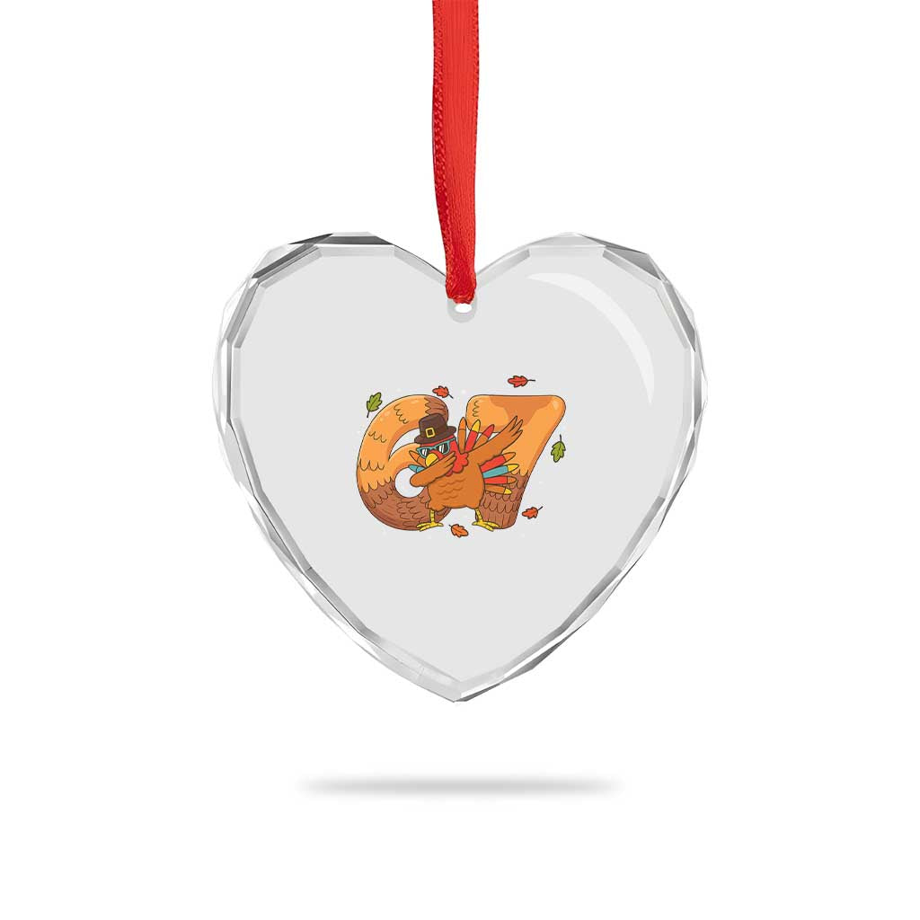 Thanksgiving Turkey Dabbing Heart Crystal Glass Ornament Six Seven Meme Trending Gift - Wonder Print Shop