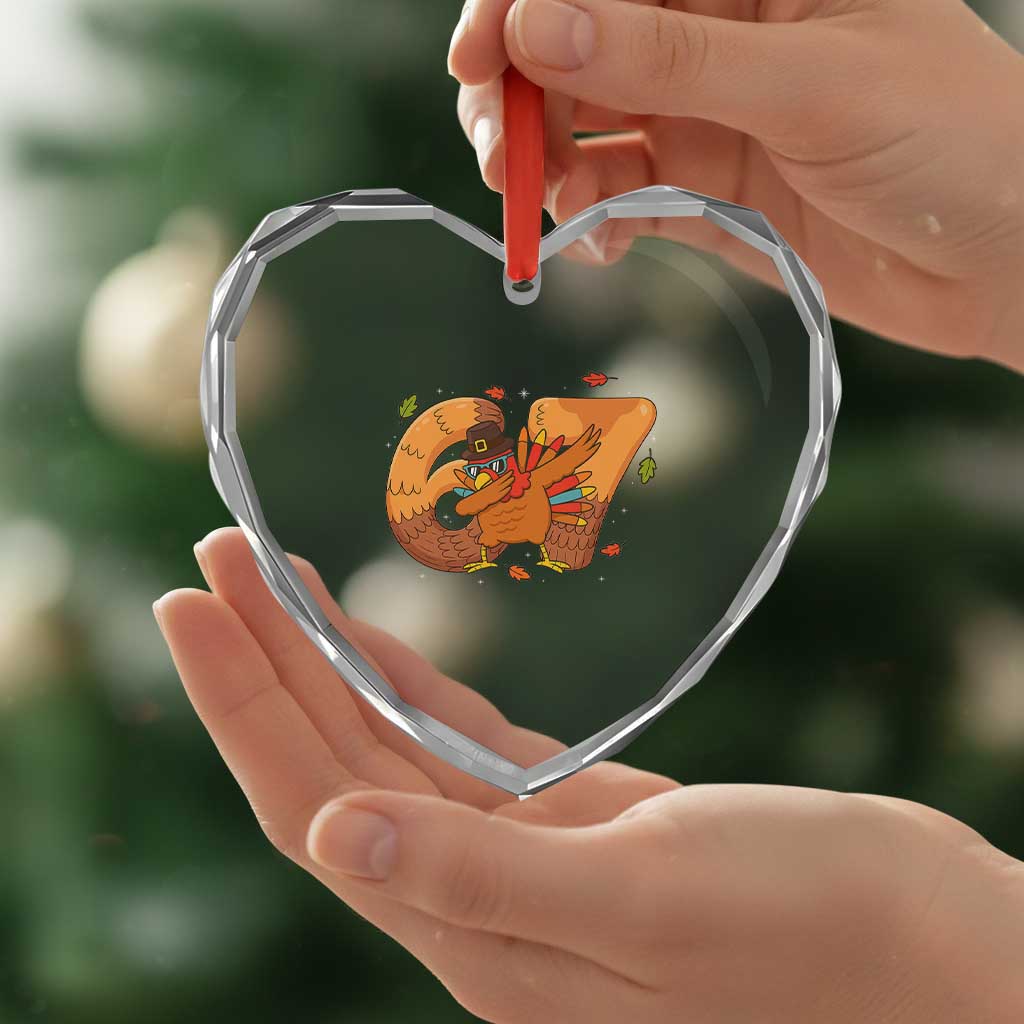 Thanksgiving Turkey Dabbing Heart Crystal Glass Ornament Six Seven Meme Trending Gift - Wonder Print Shop