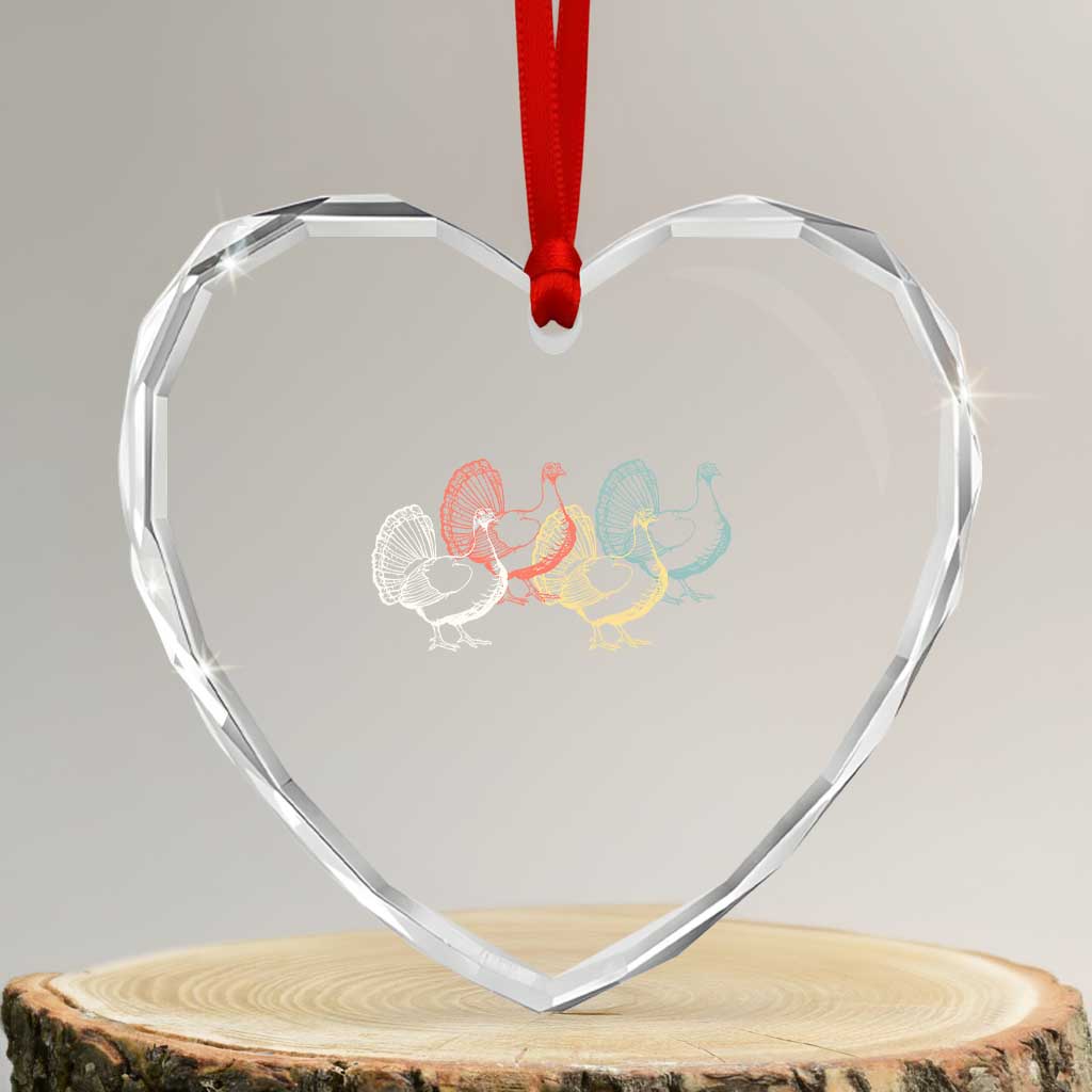 Thanksgiving Turkey Day Retro Poultry Holiday Heart Crystal Glass Ornament - Wonder Print Shop