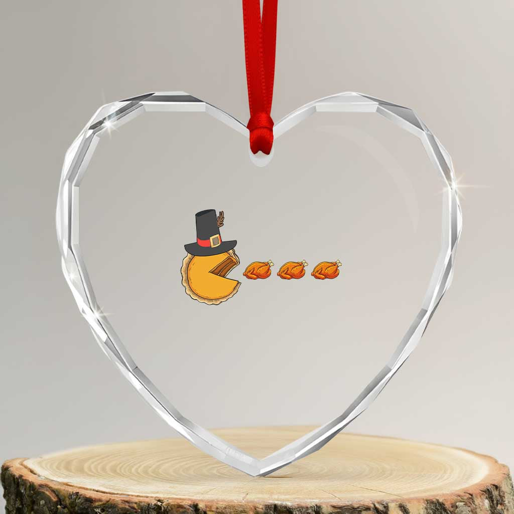 Thanksgiving Video Game Heart Crystal Glass Ornament Pumpkin Pie Eating Turkey Gamer Patch Day - Wonder Print Shop