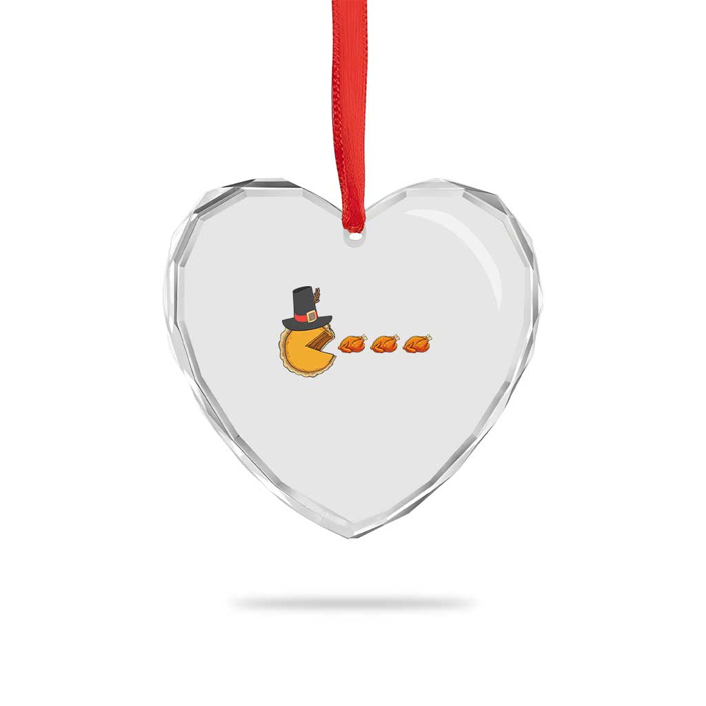 Thanksgiving Video Game Heart Crystal Glass Ornament Pumpkin Pie Eating Turkey Gamer Patch Day - Wonder Print Shop