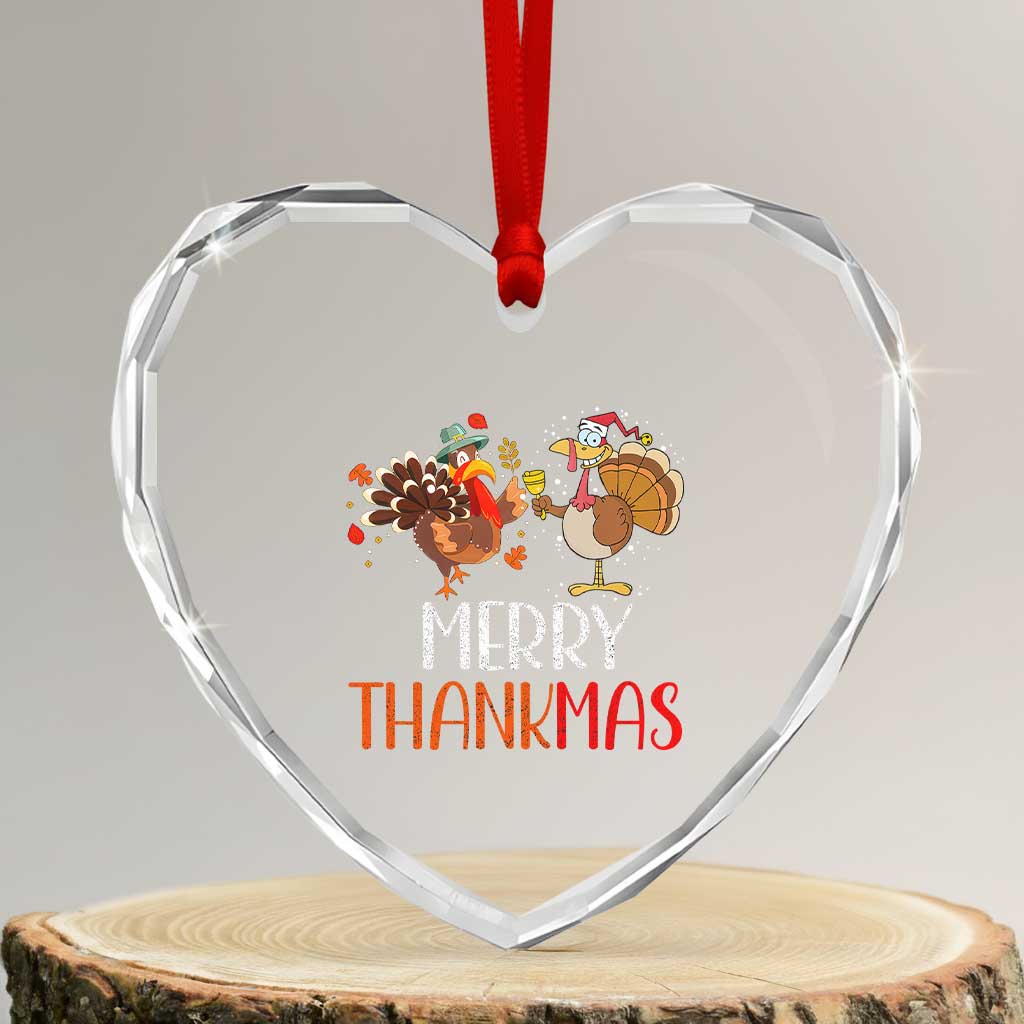 Thanksgiving Xmas Heart Crystal Glass Ornament Merry Thankmas Santa Turkey - Wonder Print Shop