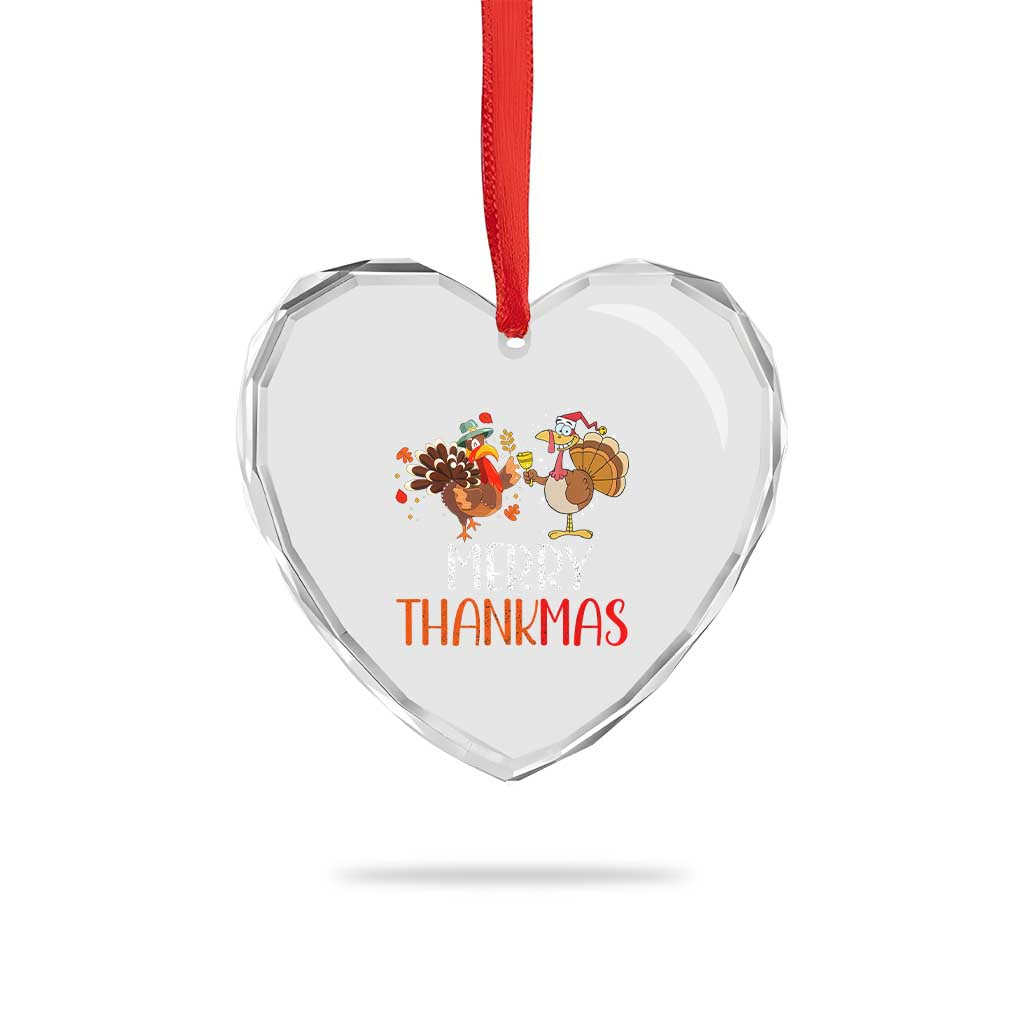 Thanksgiving Xmas Heart Crystal Glass Ornament Merry Thankmas Santa Turkey - Wonder Print Shop