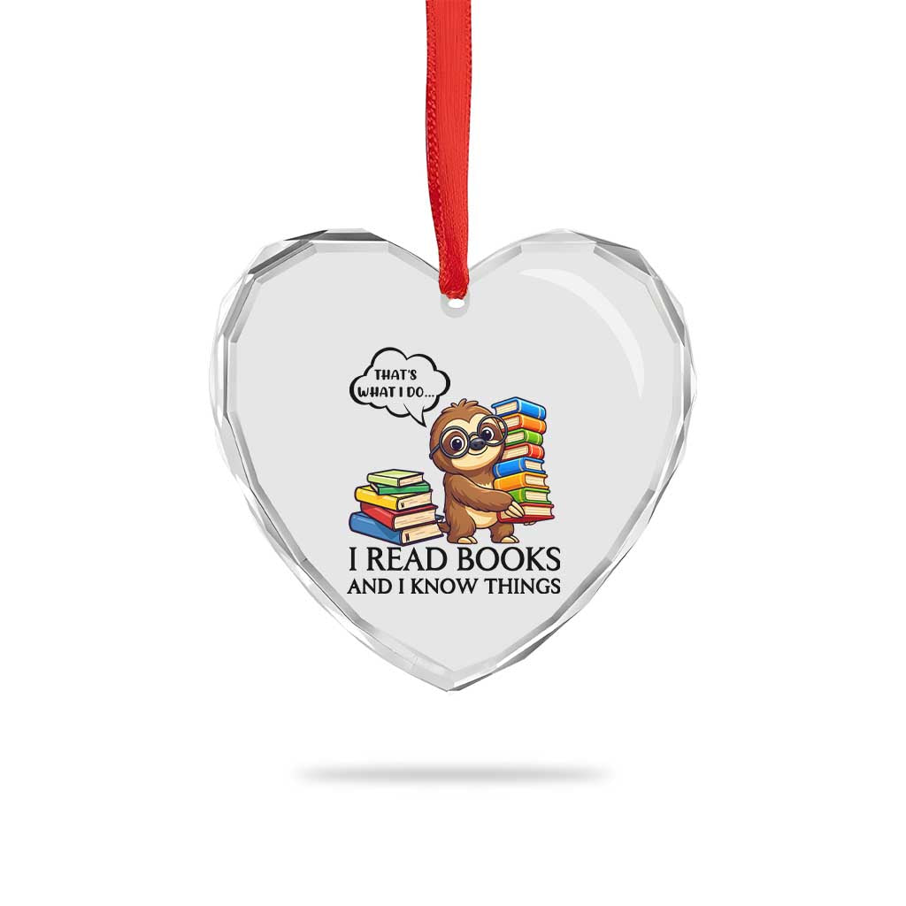 That Is What I Do I Read Books Heart Crystal Glass Ornament Funny Sloth Book Lover - Wonder Print Shop